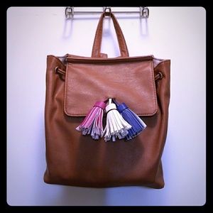 Camel Faux Leather Mini Backpack